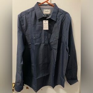 Flag & Anthem Men’s Button-Up Long Sleeve Shirt Front Pocket Large Cotton Navy